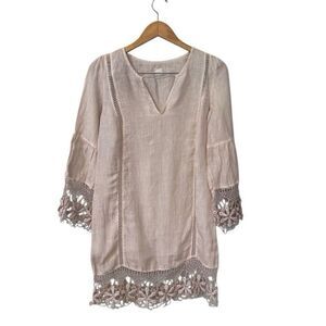 120% Lino Womens 100% Linen Beige Lace Dress Size 38 US XXS ( Fit XS)